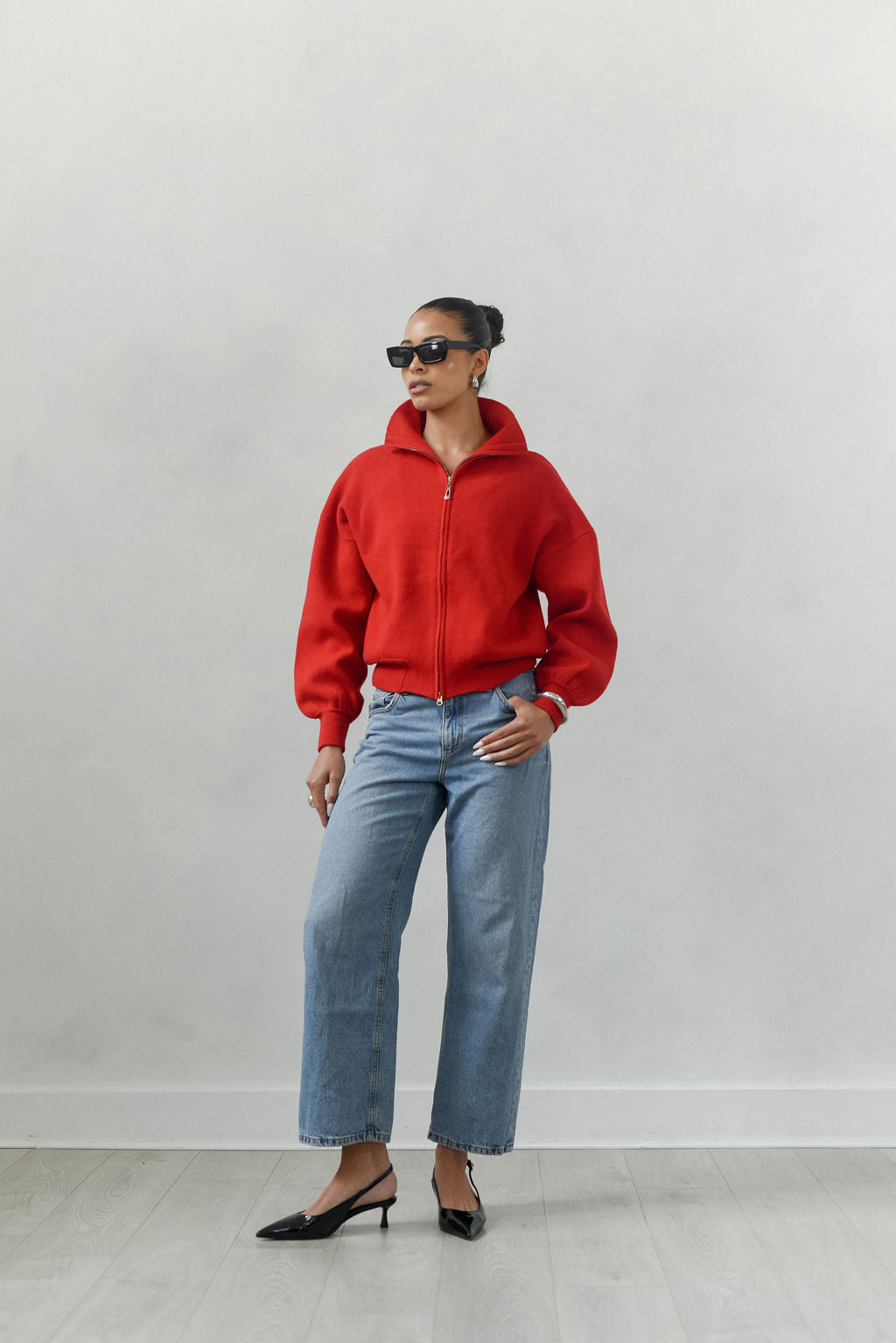 Violette Funned Neck Double Knit Oversized cardigan